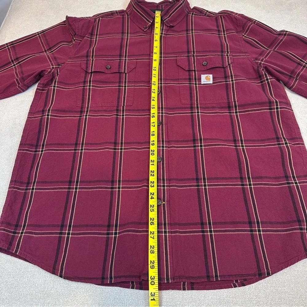 Carhartt Men’s Loose Fit Midweight Chambray Shirt. Deep Red Plaid. Large.